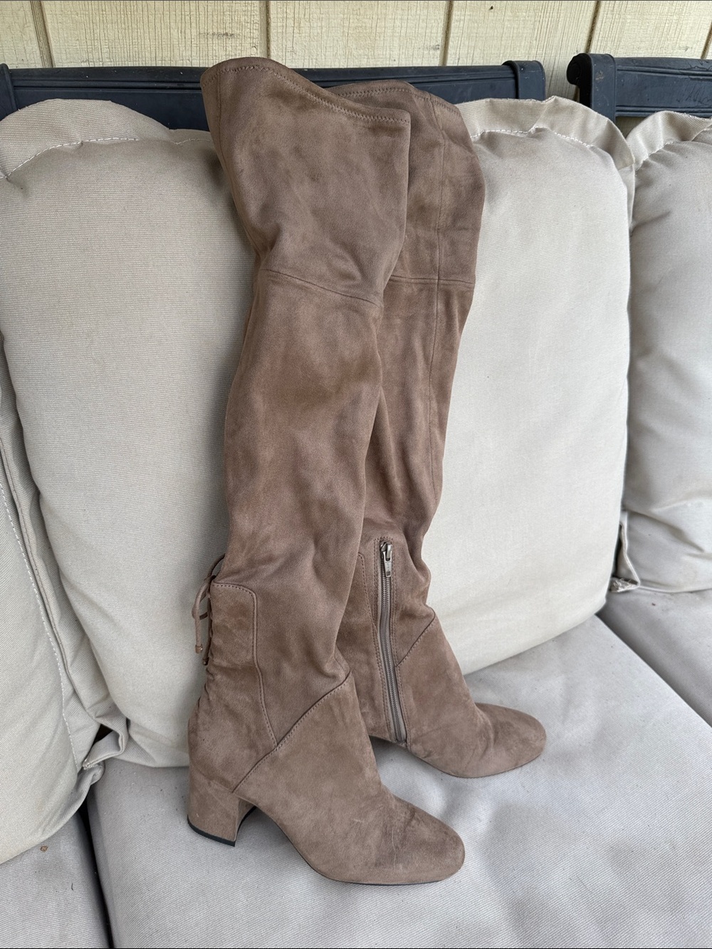 Aldo Taupe Over-the-Knee Suede Heeled Boots